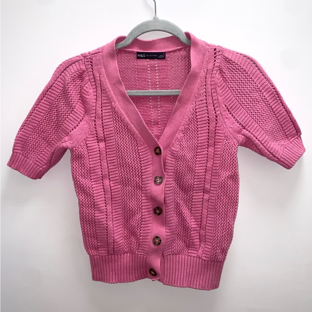M&S Collection Knit Pink Button Down Sweater Top Size Small